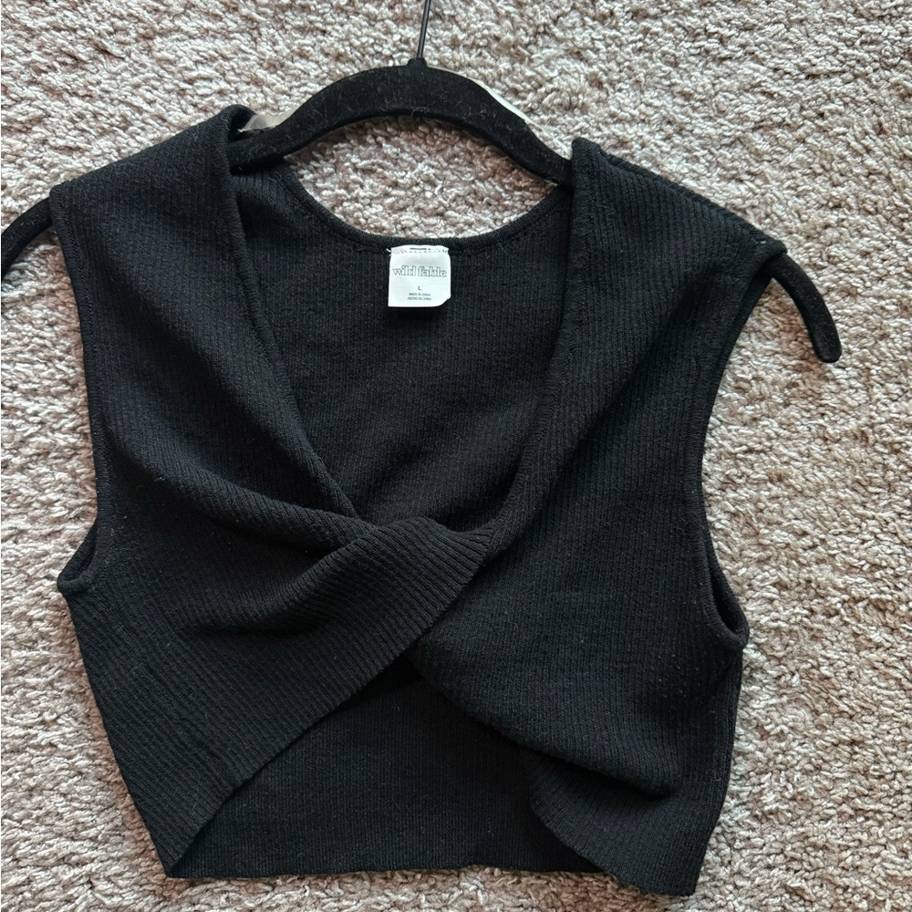 Black Twist Front Knit Top